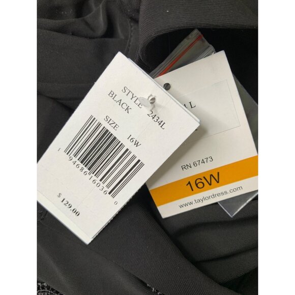 Taylor 16W Plus Black Jersey Knit Maxi Dress Collared Lace Trim RX10458 NWT - Picture 3 of 10